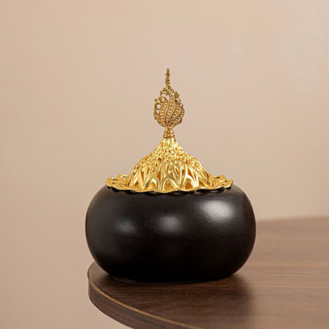 Moroccan Ceramic Incense Burner – Black & Gold