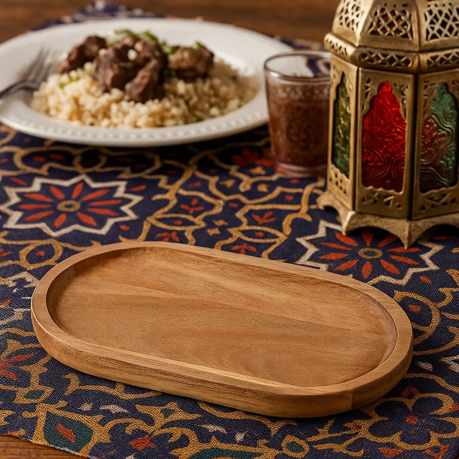 Natural Wooden Serving Tray Set – Oval