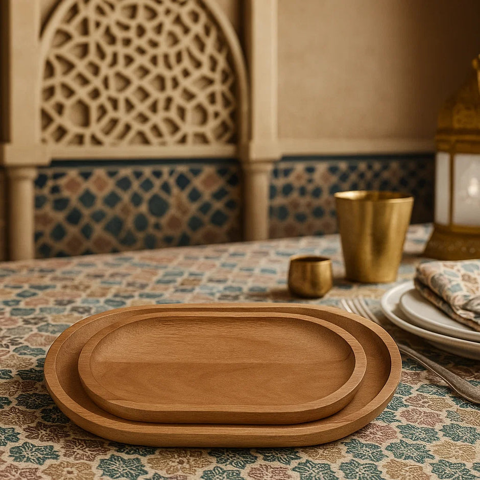Natural Wooden Serving Tray Set – Oval