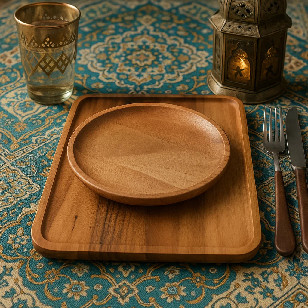 Natural Wooden Serving Tray Set – Round & Square