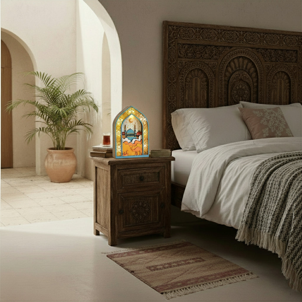 Ramadan Night Light – LED Wooden Mosque Arch (Blue)