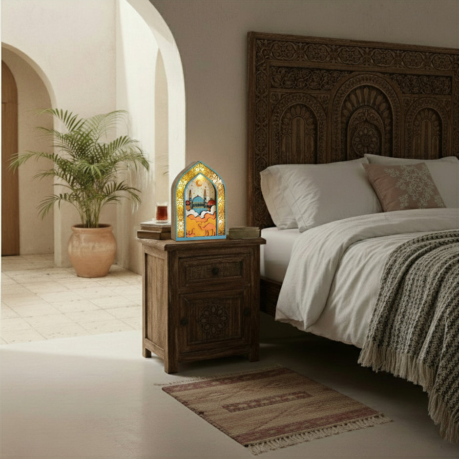 Ramadan Night Light – LED Wooden Mosque Arch (Blue)