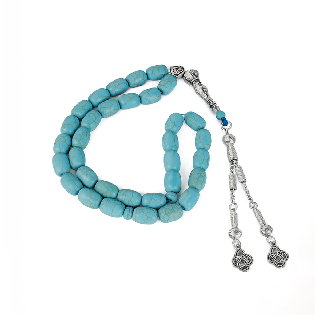 Blue Turquoise Tasbih — 33 Beads, Silver Tassel