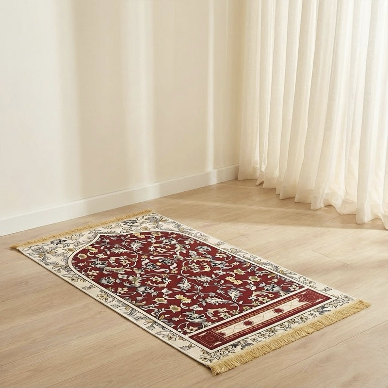 Premium Soft Mihrab Design Prayer Mat – Red