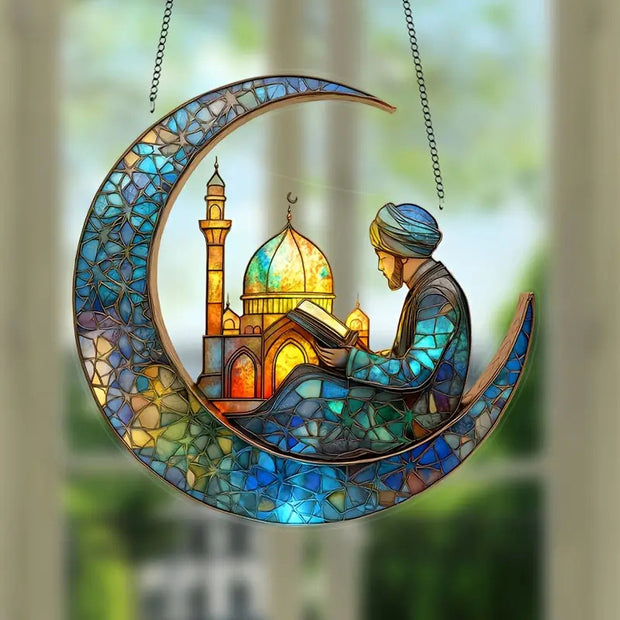 Stained Glass Crescent Mosque Reader Hanging Decor