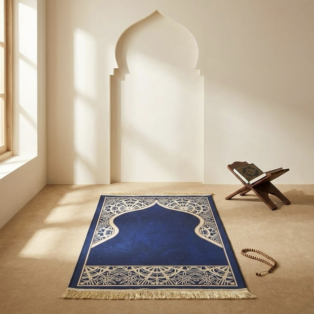 Crystal Velvet Mihrab Prayer Mat –  Navy Blue