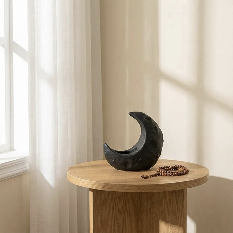 Ceramic Moon Candle Holder – Black