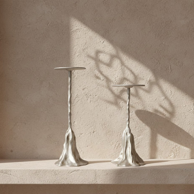 Modern Sculpted Alloy Candle Holder – Silver
