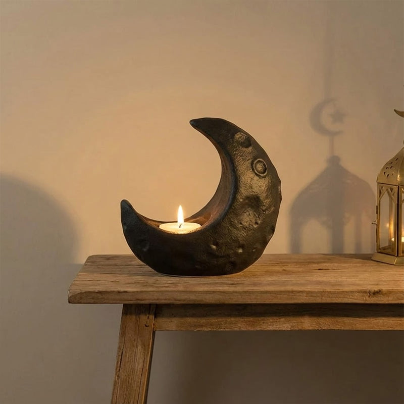 Ceramic Moon Candle Holder – Black