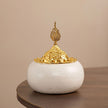 Moroccan Ceramic Incense Burner – Ivory White & Gold