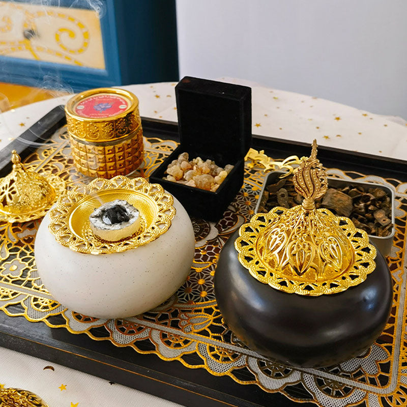 Moroccan Ceramic Incense Burner – Black & Gold