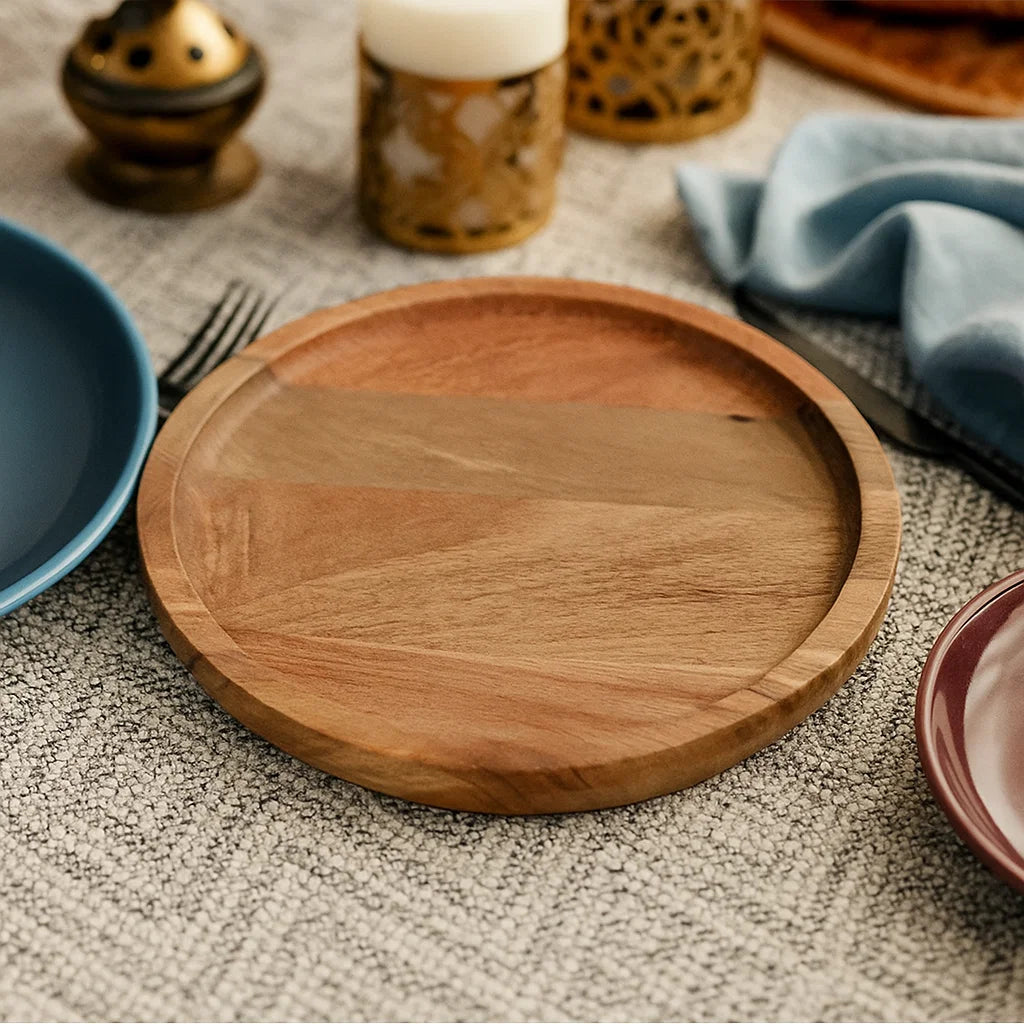 Natural Wooden Serving Tray Set – Round & Square