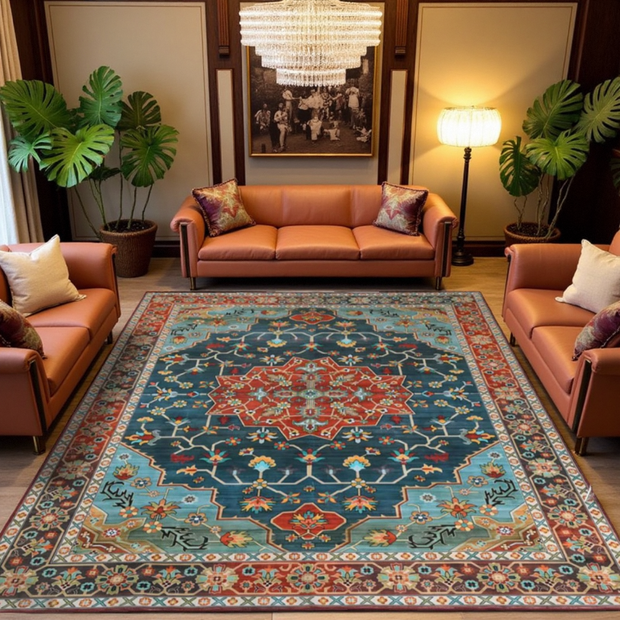 Midnight Teal Area Rug – Non-Slip Living Room Rug