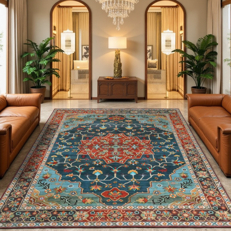 Midnight Teal Area Rug – Non-Slip Living Room Rug