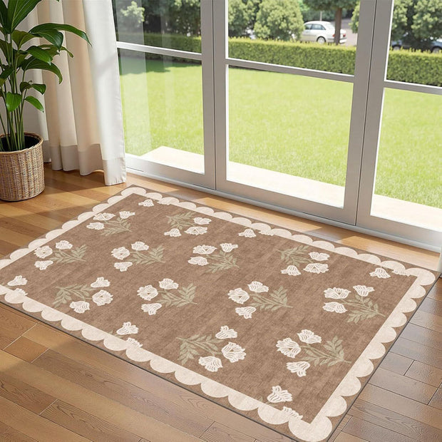 Soft & Durable Floral Entryway Mat  – Mocha