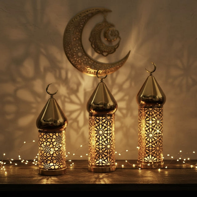 Arabic Geometric Metal Lantern LED Ramadan Light Decor