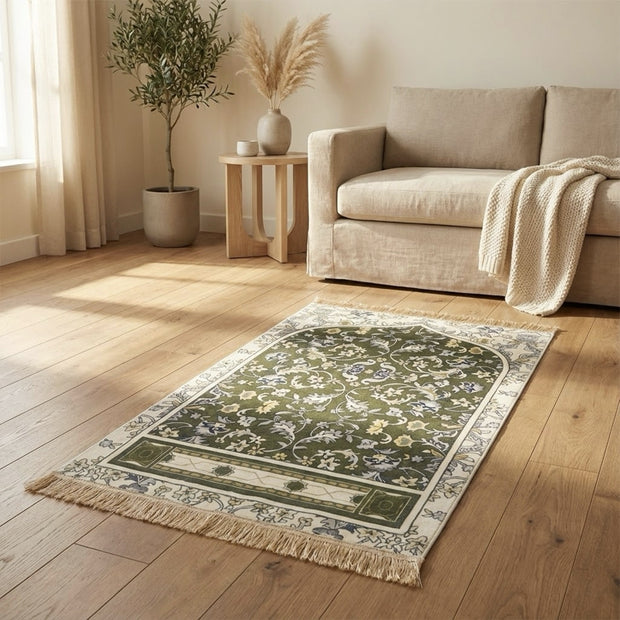 Premium Soft Mihrab Design Prayer Mat – Green