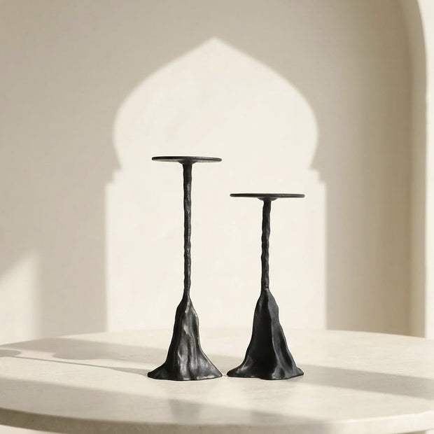 Modern Sculpted Alloy Candle Holder – Black