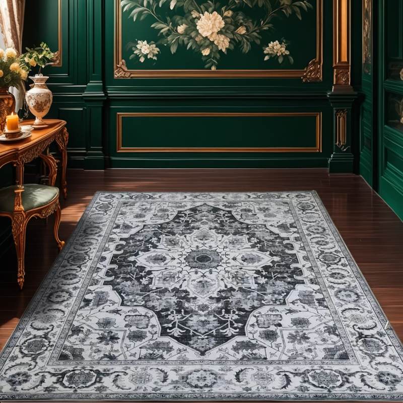 Charcoal Gray Area Rug – Non-Slip Living Room Rug