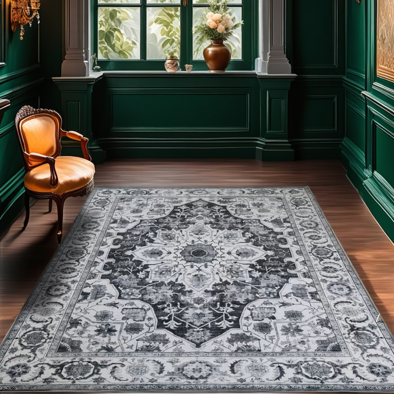 Charcoal Gray Area Rug – Non-Slip Living Room Rug