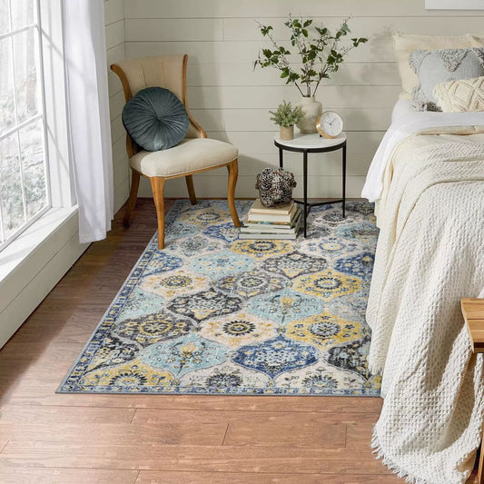 Non-Slip Indoor Area Rug – Sky Blue & Yellow