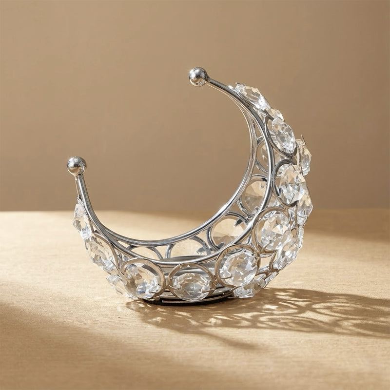 Luxury Crystal Crescent Candle Holder – Silver