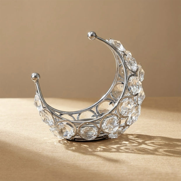 Luxury Crystal Crescent Candle Holder – Silver