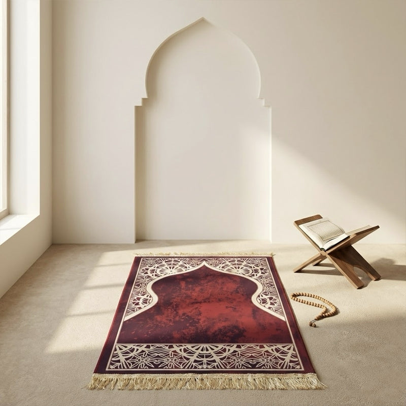 Crystal Velvet Mihrab Prayer Mat –  Red