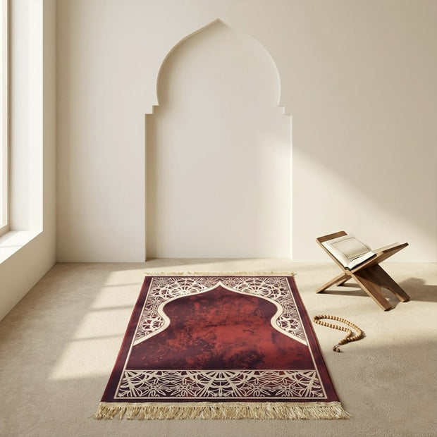 Crystal Velvet Mihrab Prayer Mat –  Red