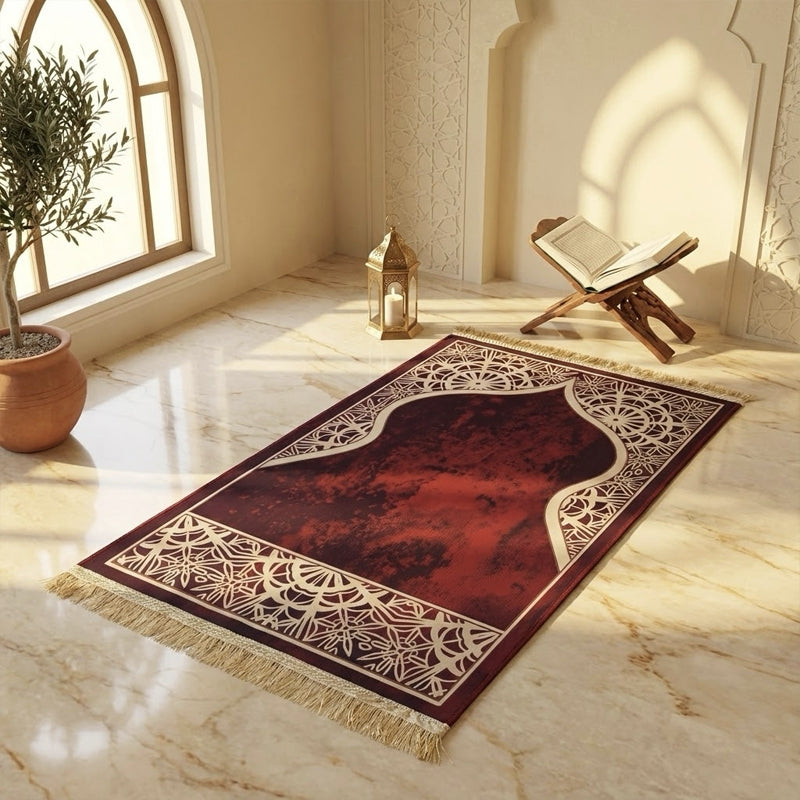Crystal Velvet Mihrab Prayer Mat –  Red
