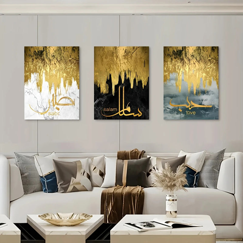 Arabic Gold Marble Canvas Wall Art –  3-Piece Set