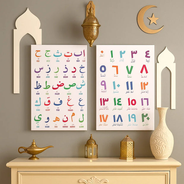 Arabic Alphabet & Numbers Canvas Wall Art – 2-Piece Set