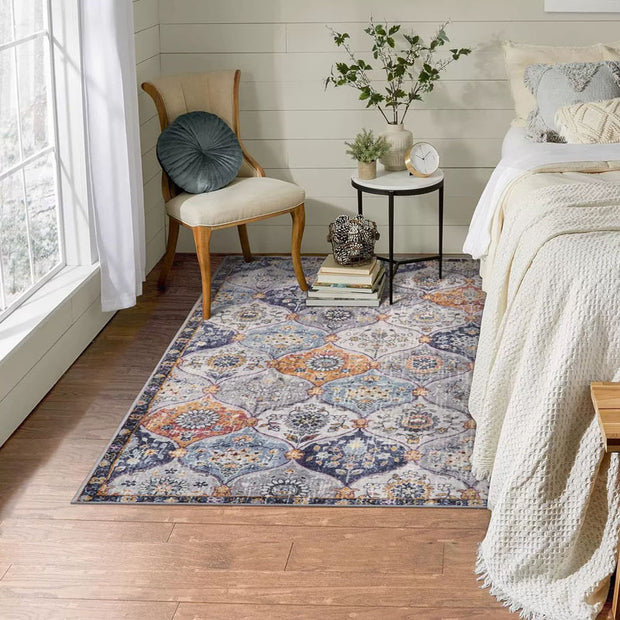 Non-Slip Indoor Area Rug – Stone Blue & Amber