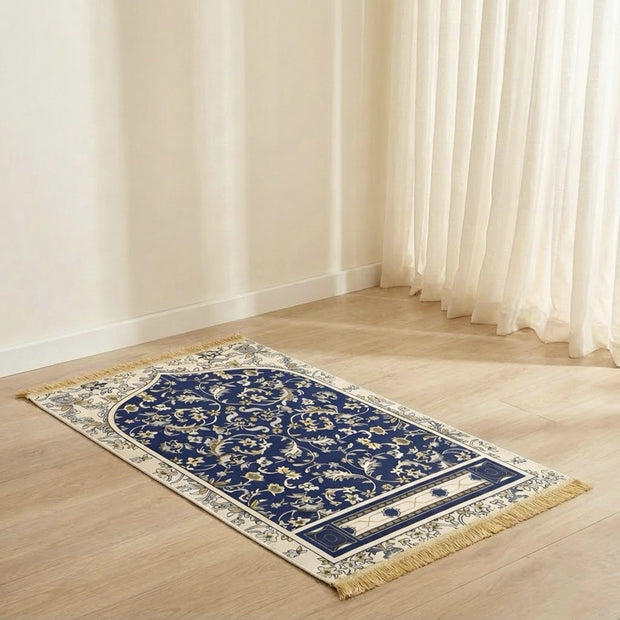 Premium Soft Mihrab Design Prayer Mat – Blue