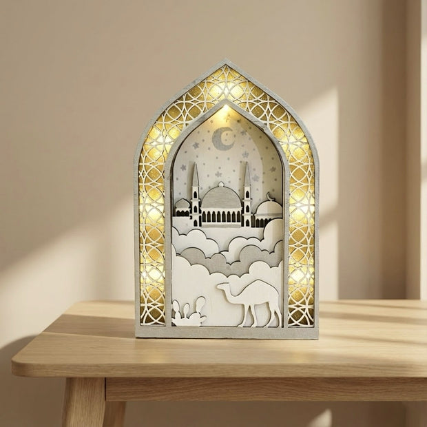 Ramadan Night Light – LED Wooden Mosque Arch (Camel)