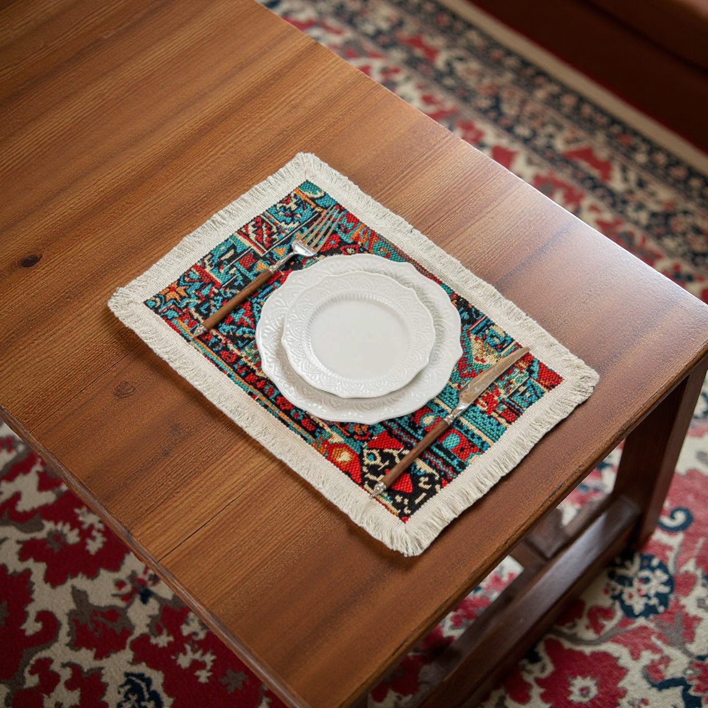 Placemats – Washable Fringe, Moroccan Geometric