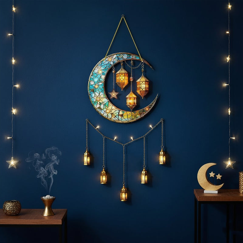Stained Glass Crescent Lantern Hanging Ornament