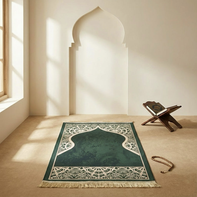 Crystal Velvet Mihrab Prayer Mat –  Green