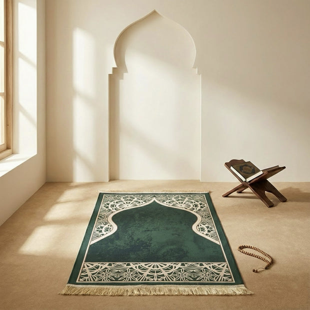 Crystal Velvet Mihrab Prayer Mat –  Green