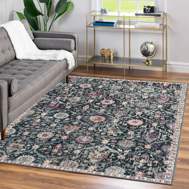 Non-Slip Indoor Area Rug – Deep Green & Rose
