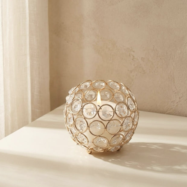 Gold Round Crystal Sphere Candle Holder