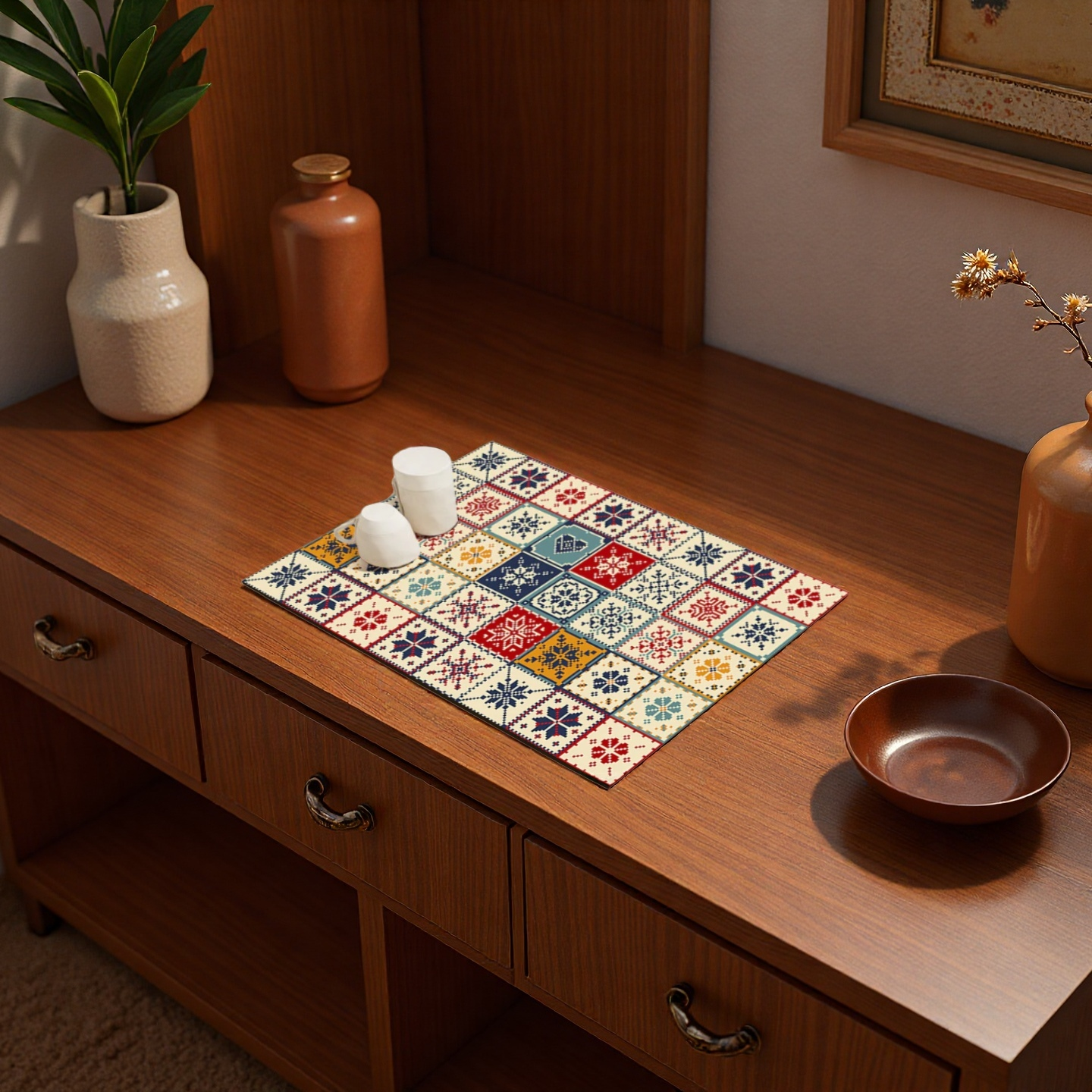 Moroccan Tile Dish Drying Mat — Absorbent & Non-Slip