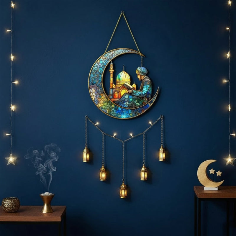 Stained Glass Crescent Mosque Reader Hanging Decor