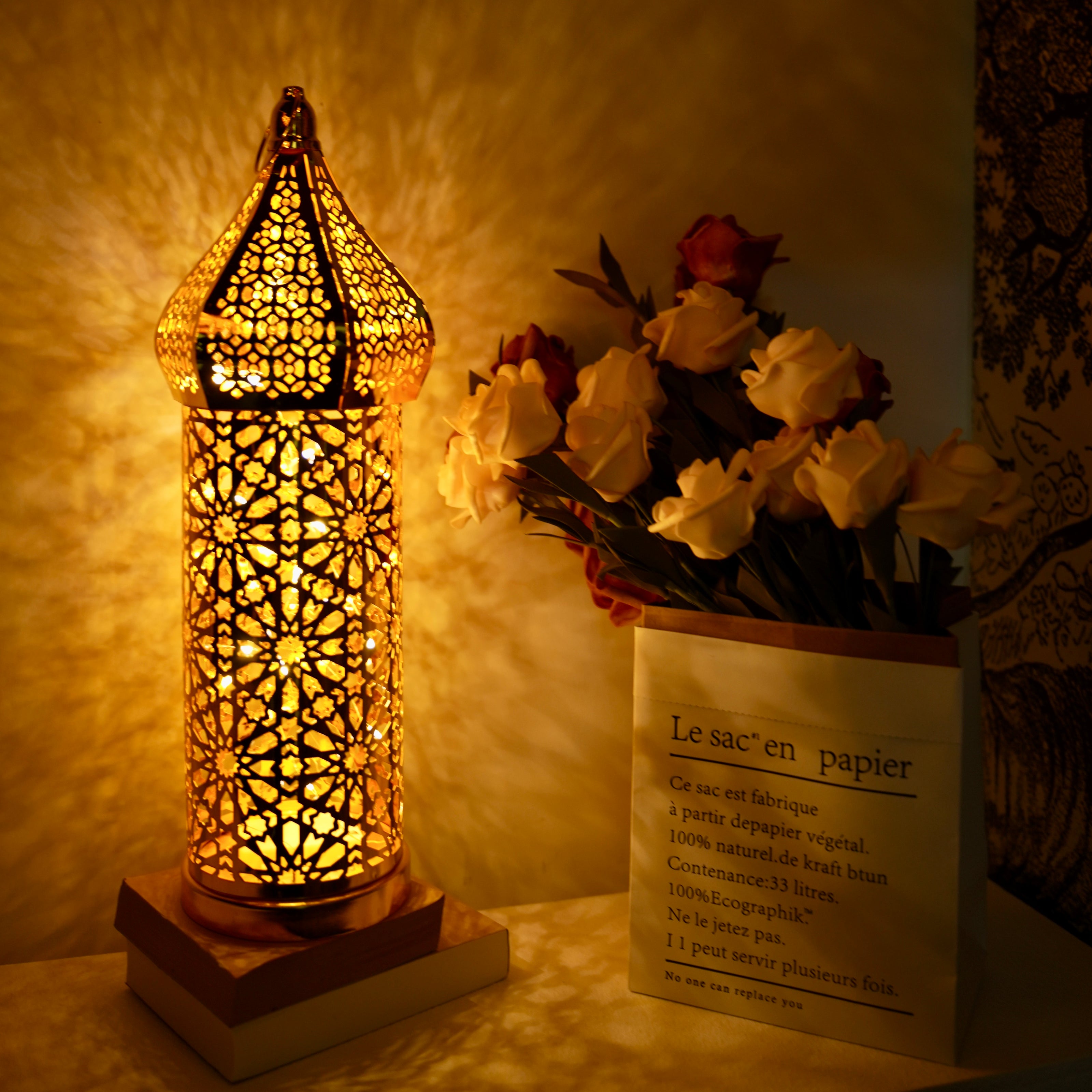 Moroccan Hollow LED Wind Lamp Floor Lantern