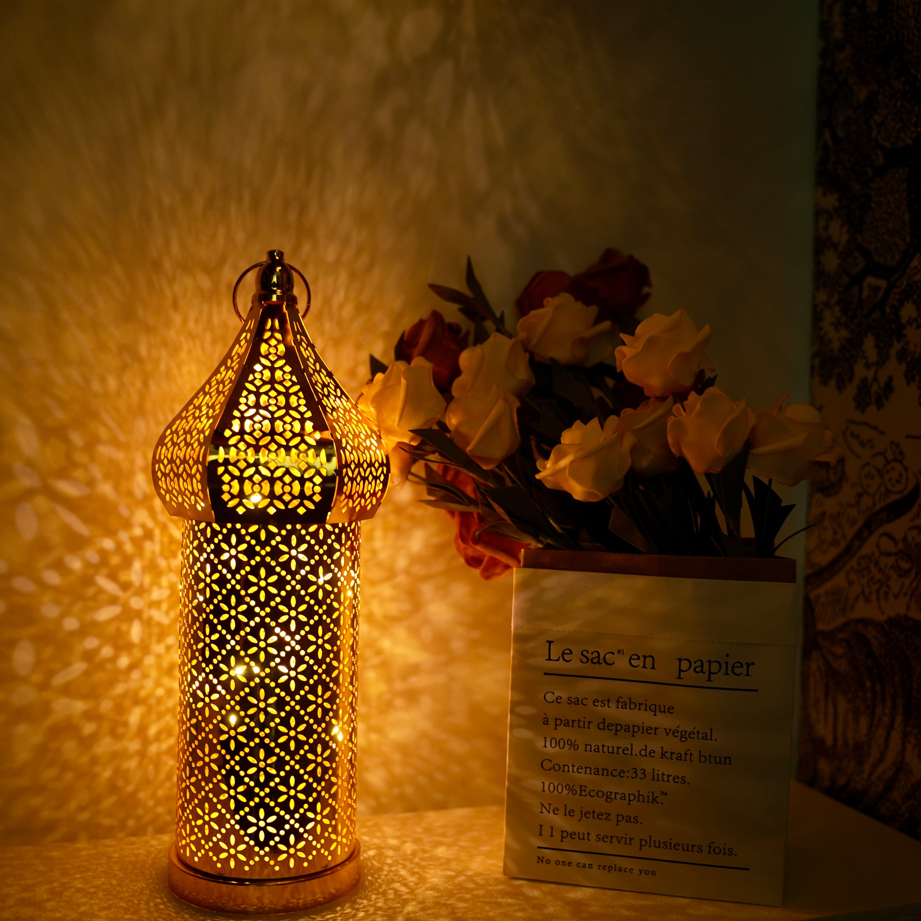 Moroccan Hollow LED Wind Lamp Floor Lantern
