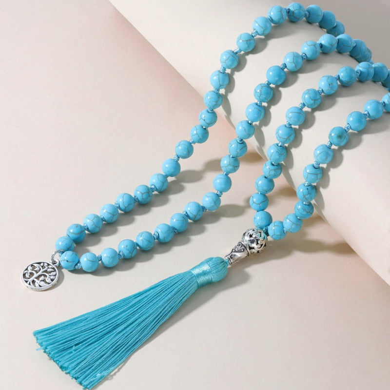 Turquoise Tassel Necklace – Boho Medallion Pendant