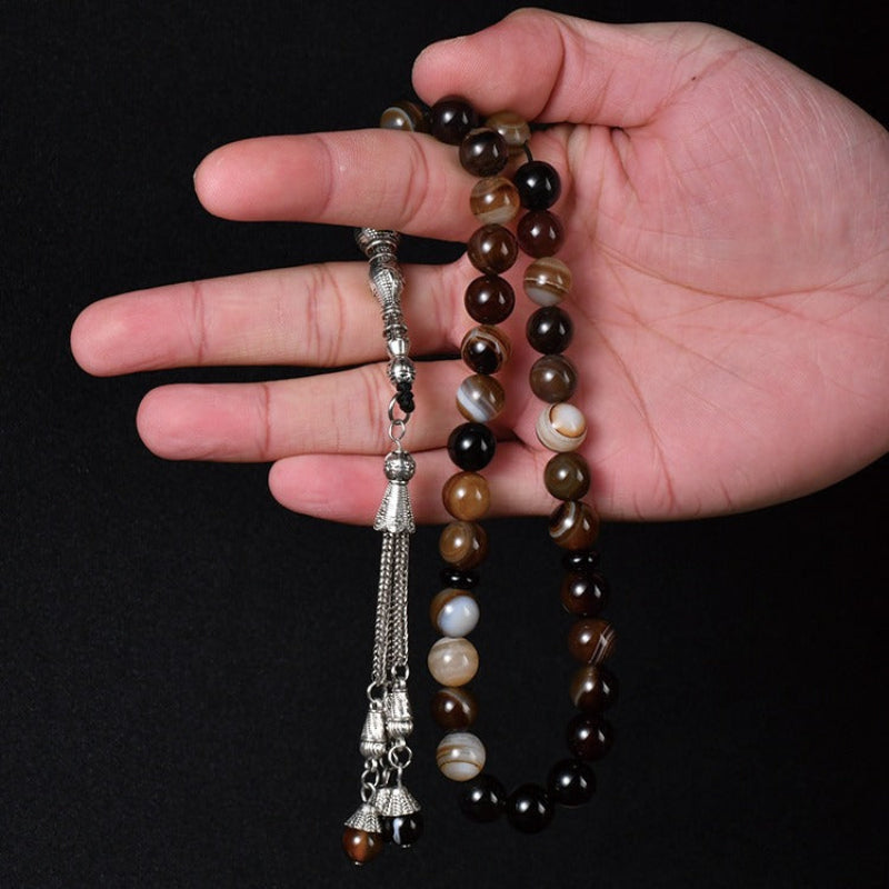 Agate Tasbih – Earth Tones, Metal Tassel