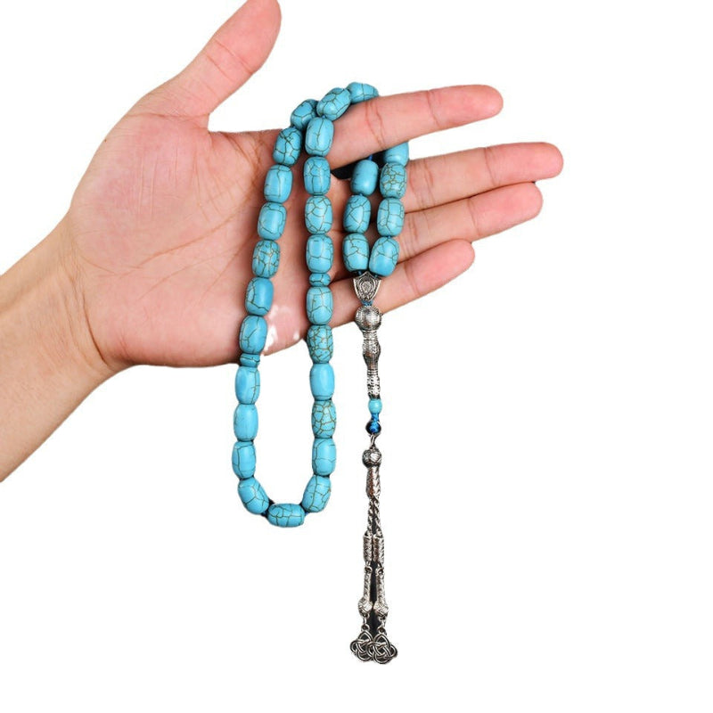 Blue Turquoise Tasbih — 33 Beads, Silver Tassel