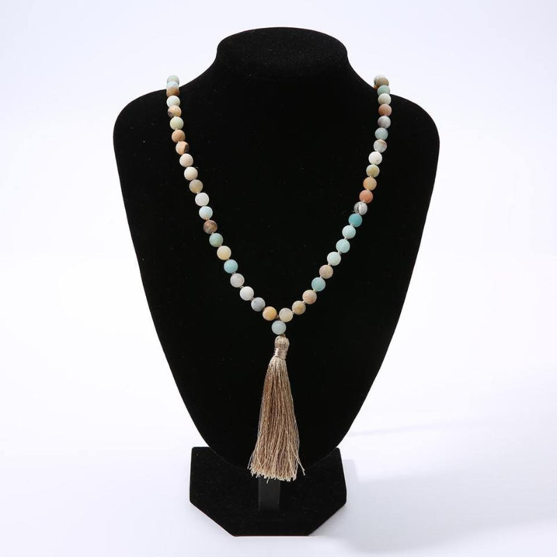 Boho Tassel Necklace – Pastel Frosted Beads, Long Layering