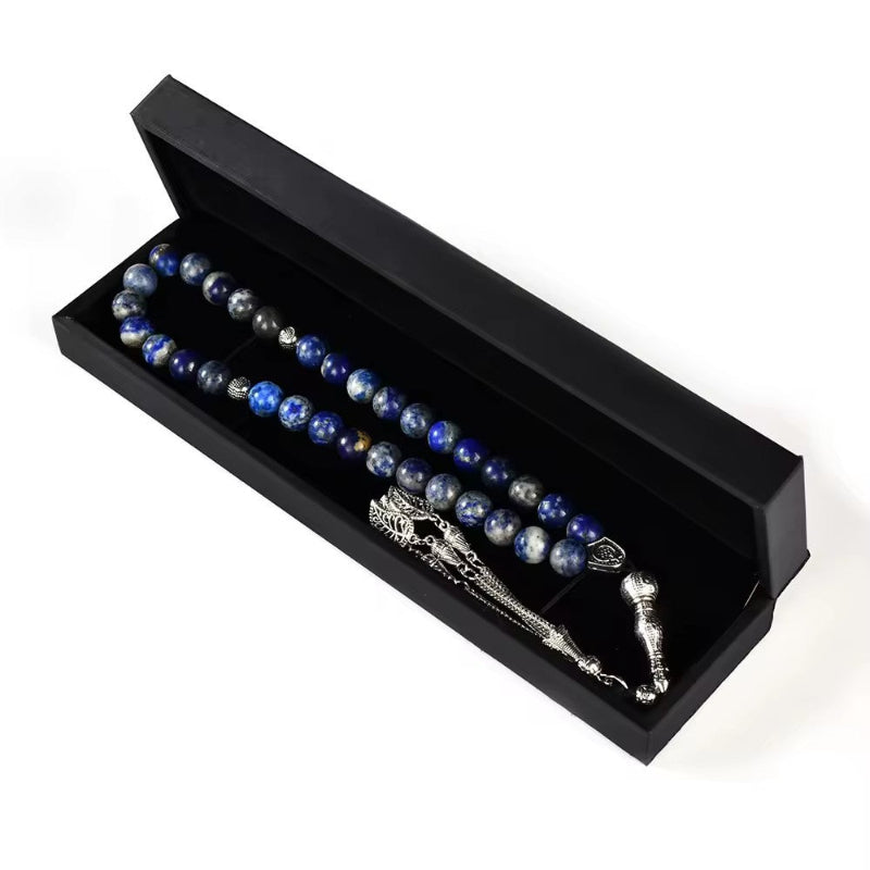 Lapis Lazuli Muslim Prayer Beads – Silver Leaf Tassel Tasbih